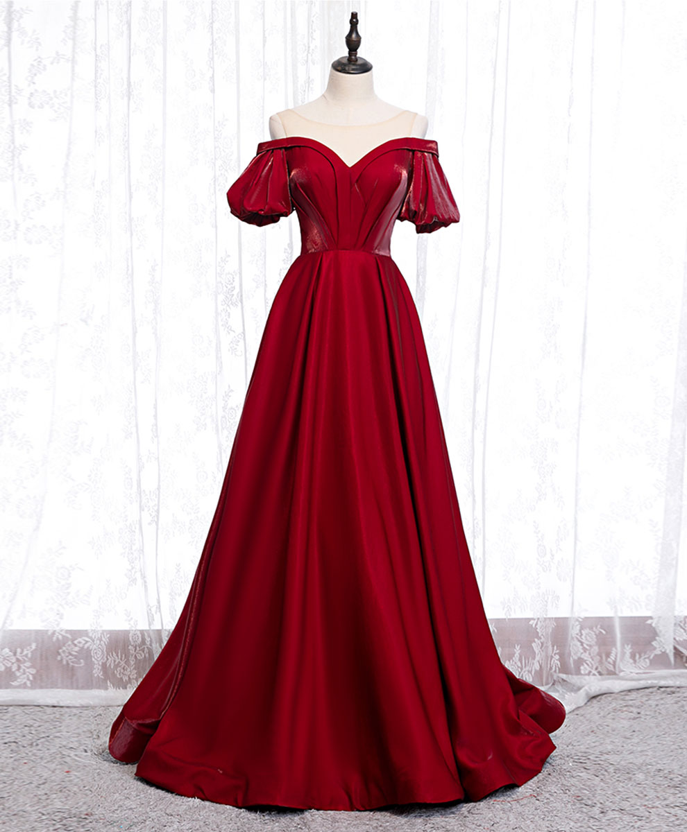 Homecoming Dresses Ideas, Simple Sweetheart Burgundy Satin Long Prom Dress, Burgundy Formal Graduation Dress