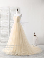 Bridesmaids Dresses Under 112, Simple Sweetheart Champagne Tulle Long Prom Dress Champagne Evening Dress