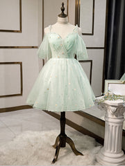 Bridesmaid Dresses Floral, Simple Sweetheart Neck Tulle Short Prom Dresses, Puffy Green Homecoming Dresses