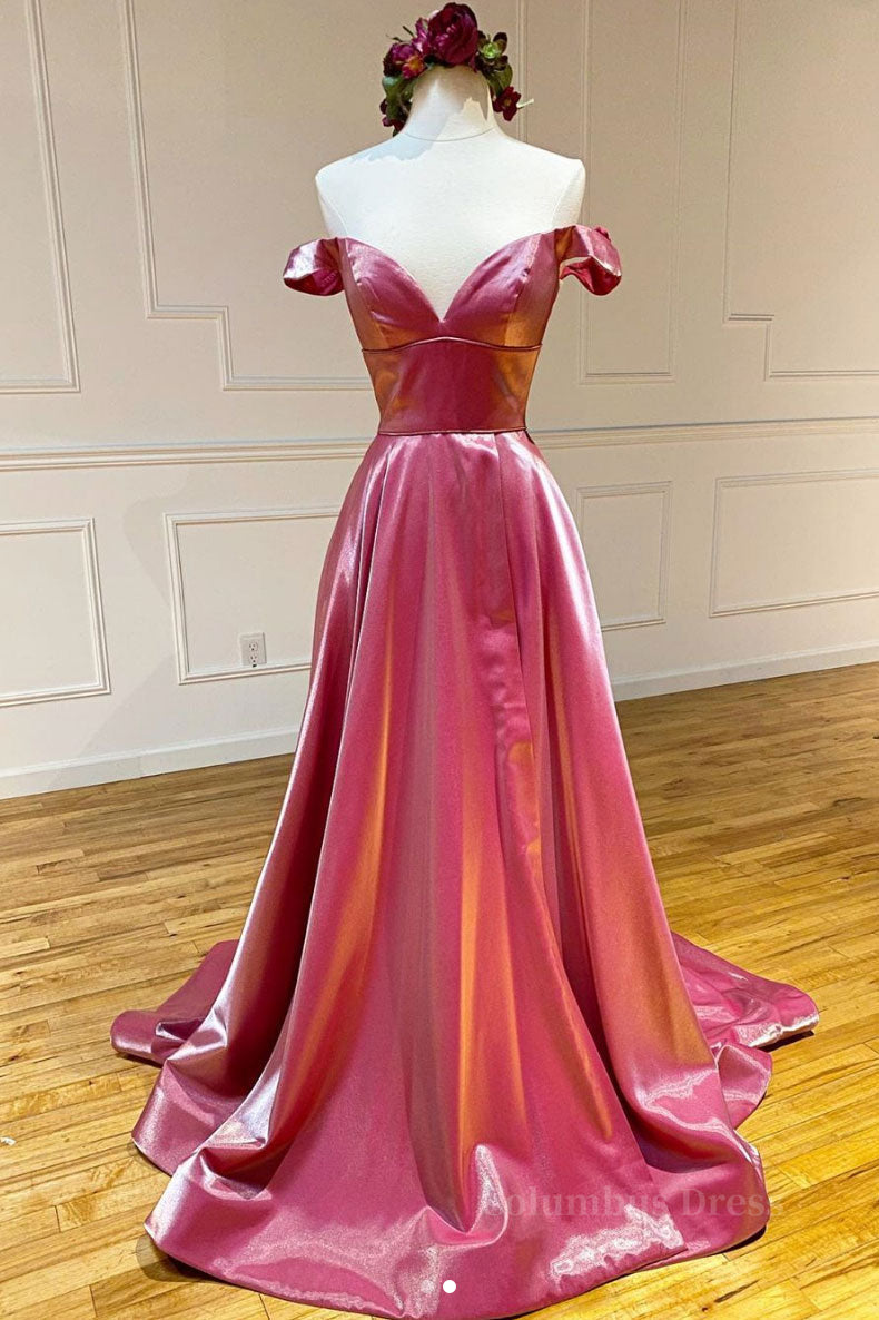 Prom Dress Under 204, Simple sweetheart off shoulder satin long prom dress