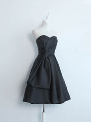 Party Dress Outfit, Simple Sweetheart Satin Short Black Prom Dress, Black Homecoming Dresses