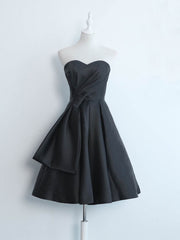 Party Dresses Short, Simple Sweetheart Satin Short Black Prom Dress, Black Homecoming Dresses