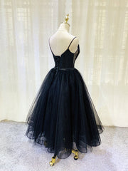 Formal Dress Winter, Simple Tulle Tea Length Black Prom Dress, Black Homecoming Dress