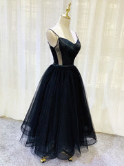 Formal Dress For Winter, Simple Tulle Tea Length Black Prom Dress, Black Homecoming Dress