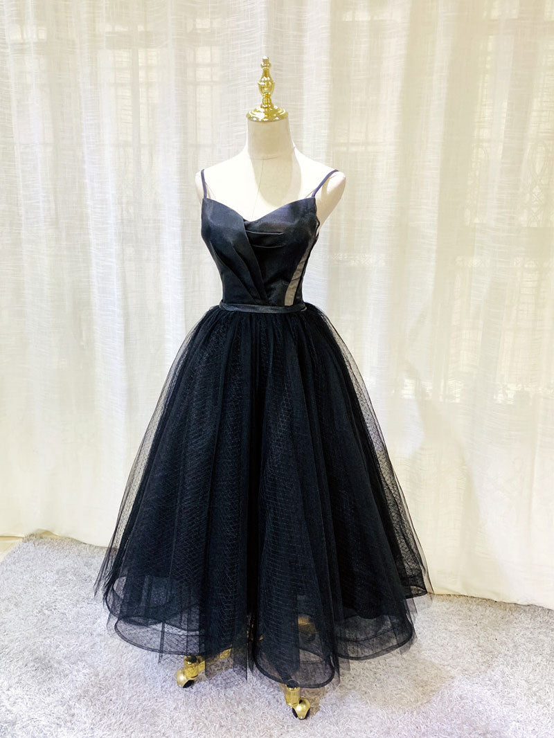 Formal Dresses Winter, Simple Tulle Tea Length Black Prom Dress, Black Homecoming Dress