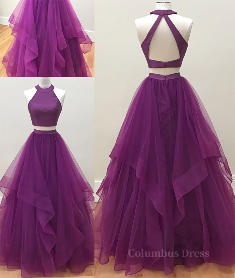 Evening Dress Suit, Simple two pieces tulle long prom dress, tulle evening dress