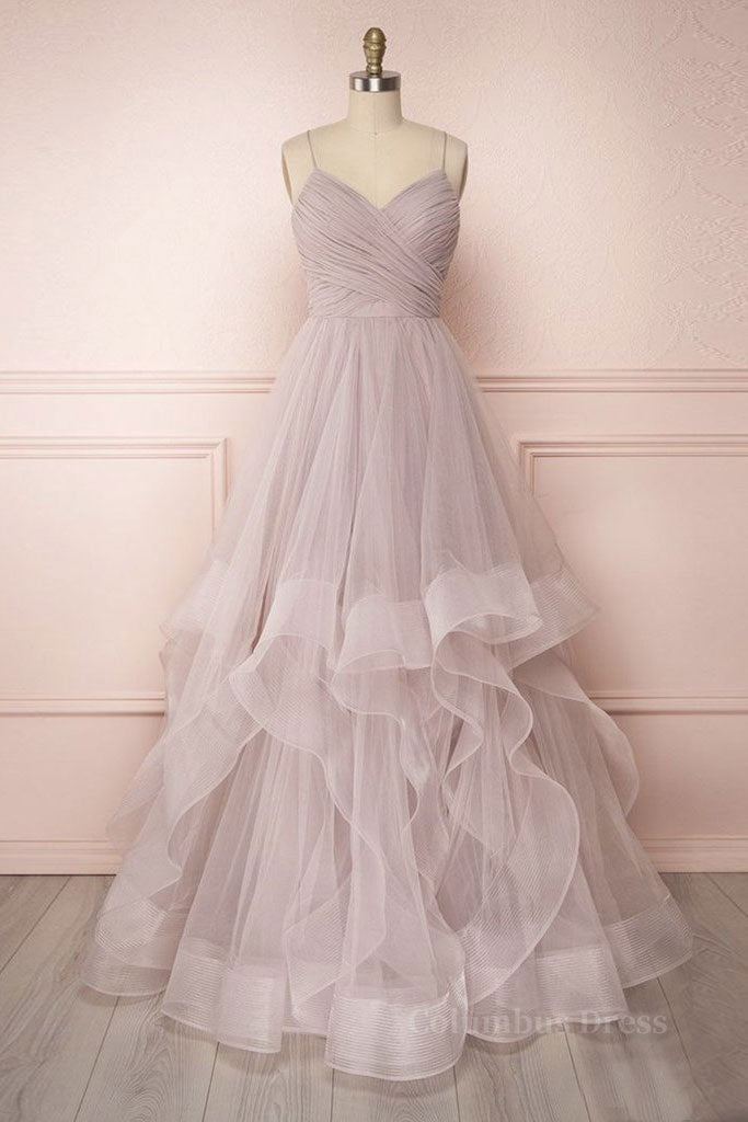 Homecoming Dress Chiffon, Simple v neck A-line tulle long prom dress sweet 16 dress