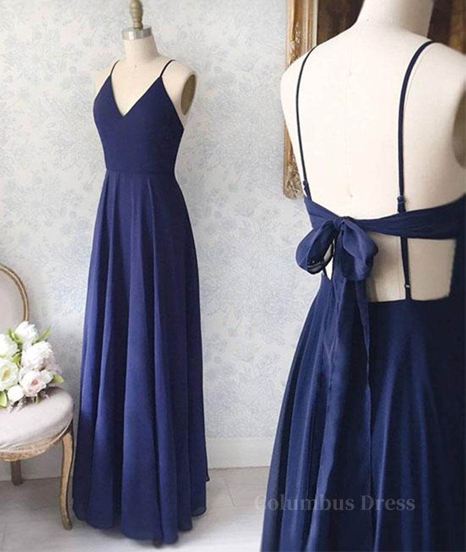 Bridesmaid Dress Mdae To Order, Simple V Neck Backless Blue Long Prom Dresses, V Neck Blue Formal Evening Dresses, Blue Graduation Dresses