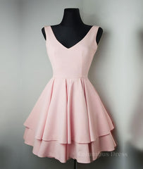 Evening Dress Italy, Simple v neck pink short prom dress, cute pink homecoming dress