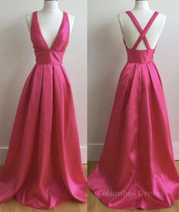 Bridesmaid Dresses Different Color, Simple V Neck Pleated Satin Long Prom Dresses, V Neck Evening Dresses, Formal Dresses, Graduation Dresses