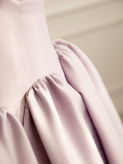 Homecomming Dresses With Sleeves, Simple V Neck Satin Pink Long Prom Dress, Satin Formal Evening Dress