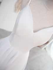 Party Dress On Line, Simple V Neck Tulle Tea Length White Prom Dress, White Bridesmaid Dress