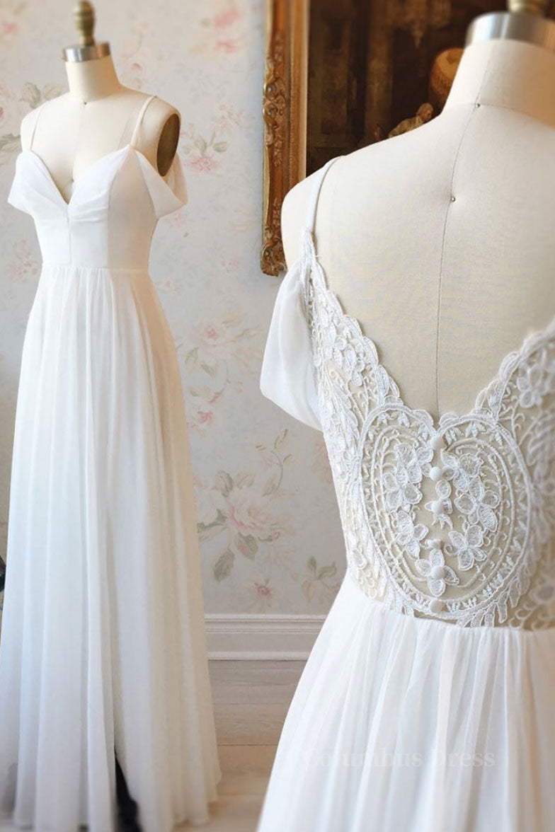 Homecoming Dress Tight, Simple white off shoulder chiffon lace long prom dress evening dress