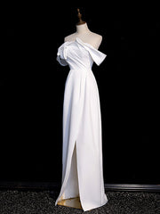 Bridesmaids Dresses Satin, Simple White Off Shoulder Satin Long Prom Dress, White Long Formal Dress