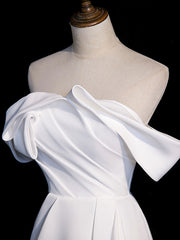 Bridesmaid Dress Satin, Simple White Off Shoulder Satin Long Prom Dress, White Long Formal Dress