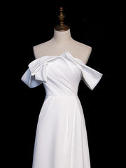 Bridesmaid Dresses Satin, Simple White Off Shoulder Satin Long Prom Dress, White Long Formal Dress