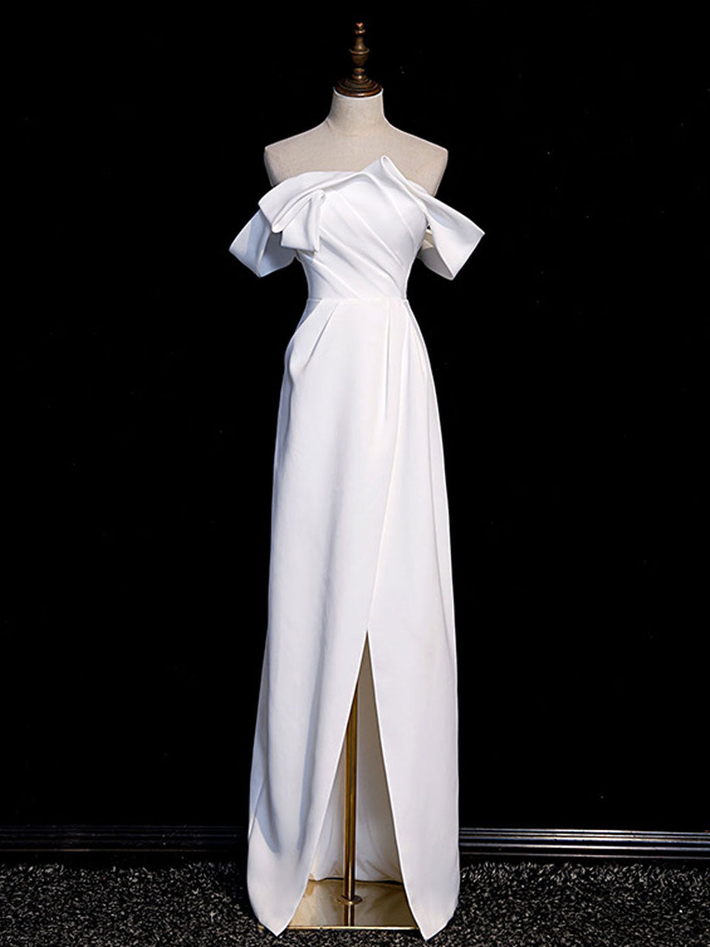 Bridesmaid Dress Shopping, Simple White Off Shoulder Satin Long Prom Dress, White Long Formal Dress