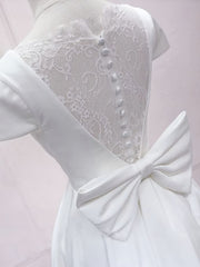 Dinner Dress, Simple White V Neck Lace Short Prom Dress, White Bridesmaid Dress