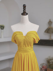 Party Dress Sleeves, Simple Yellow Off Shoulder Long Prom Dress, Yellow Chiffon Graduation Dresses