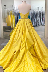 Prom Dresses Tight, Simple yellow satin long prom dress yellow evening dress
