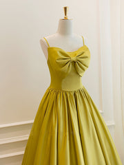 Club Dress, Simple Yellow Satin Tea Length Prom Dress, Yellow Homecoming Dress