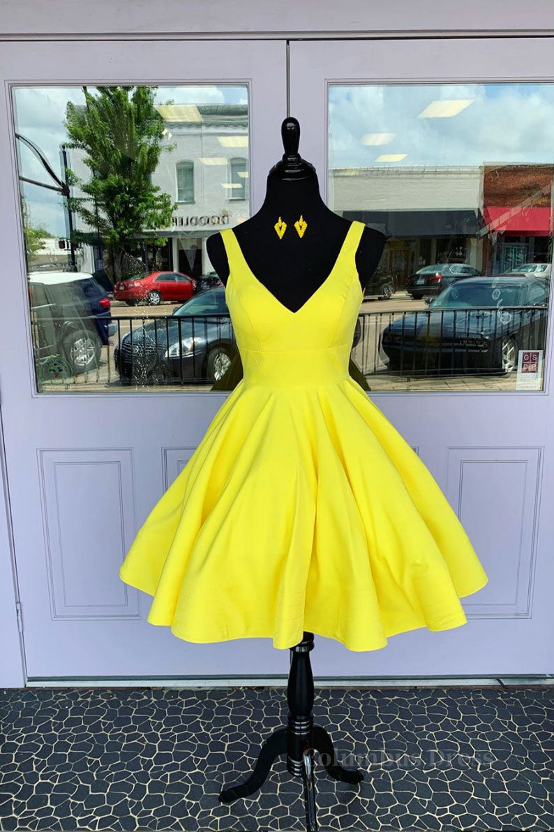Homecoming Dresses Tight, Simple yellow short prom dress, yellow homecoming dress