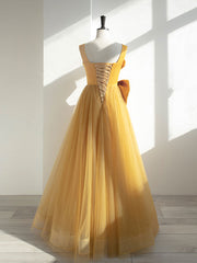 Party Dress Red Colour, Simple Yellow Tulle Long Prom Dress, Yellow Formal Bridesmaid Dresses