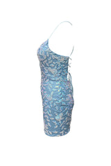 Prom Dress Mermaid, Cute Bodycon V Neck Blue Lace Homecoming Dresses