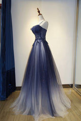 Formal Dress For Woman, Spaghetti Strap Gradient Tulle Long Formal Dress, Blue Evening Party Dress