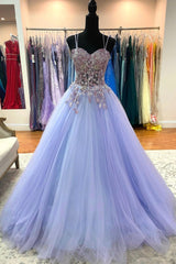 Bridesmaid Dresses Trends, Spaghetti Strap Lace Evening Dress, Purple A-Line Prom Dress