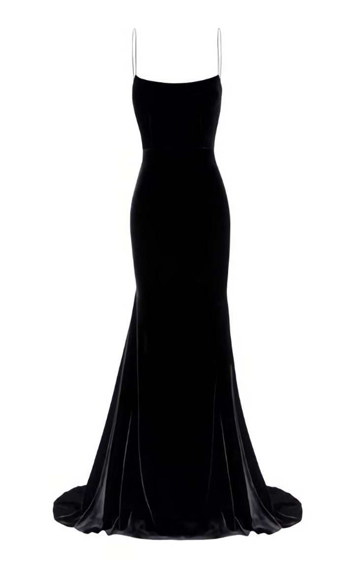 Formal Dresses With Sleeves For Weddings, Spaghetti Straps Black Mermaid Prom Dresses Long
