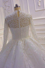 Wedding Dresses 2024, Sparkle Lace Ball Gown High Neck Tull Long Sleevess Wedding Dress