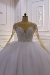 Wedding Dresses For Bride 2027, Sparkly Jewel Sequined Long Sleevess Princess Wedding Dress
