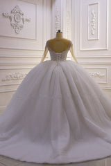 Wedding Dress Spring, Sparkly Jewel Sequined Long Sleevess Princess Wedding Dress