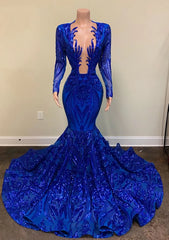 Bridesmaids Dresses Uk, Sparkly Royal Blue Sequin Prom Dresses Mermaid Long Gala Dress for Black Girl