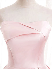 Design Dress, Strapless A-line Pink Satin Prom Dresses, Pink Satin Long Party Dress