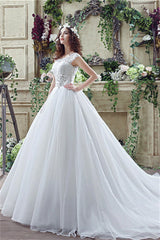 Wedding Dress Stores, Strapless Appliques Lace Train Wedding Dresses With Crystals