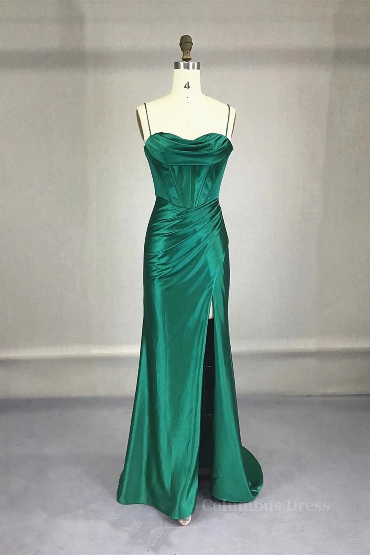 Ruffle Dress, Strapless Dark Green Prom Dresses, Dark Green Formal Evening Dresses