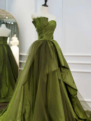 Party Dress Dress Code, Strapless Green High Low Prom Dresses, High Low Green Long Formal Evening Dresses