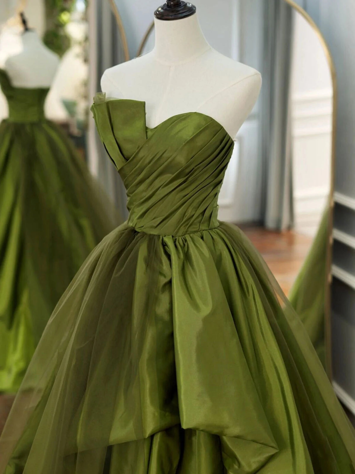 Party Dresses 2030, Strapless Green High Low Prom Dresses, High Low Green Long Formal Evening Dresses