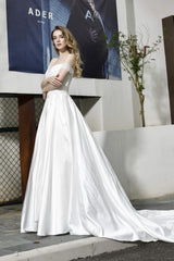 Wedding Dresses 2029, Strapless Off shoulder Appliques Sequins Satin Wedding Dresses