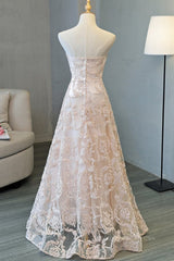 Formal Dress Website, Strapless Pink Lace Long Prom Dresses, Pink Lace Formal Graduation Evening Dresses