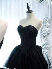 Unique Wedding Ideas, Strapless Sweetheart Neck Black Tulle Prom Dresses, Black Tulle Formal Gowns