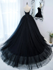 Bridesmaid Dress Dusty Rose, Strapless Sweetheart Neck Black Tulle Prom Dresses, Black Tulle Formal Gowns