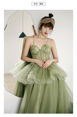 Formal Dresses Modest, Straps sage green ball gown spring formal prom dress