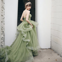 Formal Dress Modest, Straps sage green ball gown spring formal prom dress