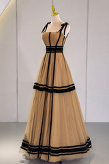 Homecoming Dresses Aesthetic, Stylish Tulle Long A-Line Prom Dress, Unique Spaghetti Strap Evening Dress