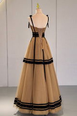 Homecoming Dress Shop, Stylish Tulle Long A-Line Prom Dress, Unique Spaghetti Strap Evening Dress