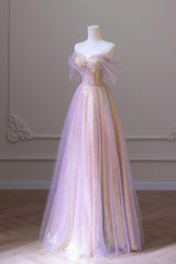 Champagne Prom Dress, Stylish Tulle Sequins Long Prom Dress, A-Line Sweetheart Neckline Evening Dress