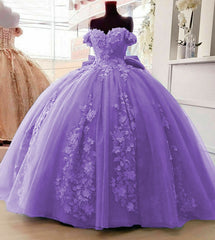 Party Dress Sleeve, Off Shoulder Ball Gown Quinceanera Dresses 3D Floral Applique Sweet 16 Gowns